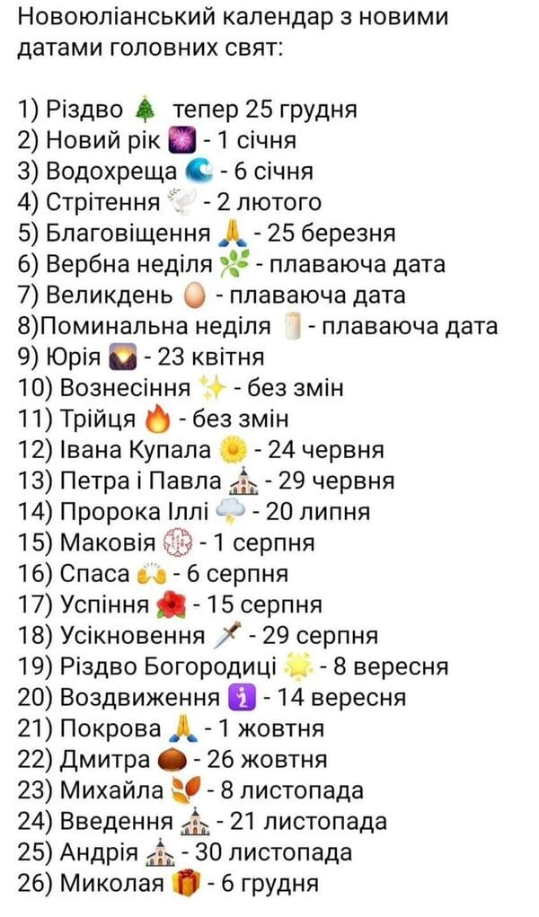 нові дати релігійних свят 1 1